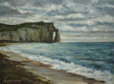 Painting titled "Les falaises d'Etre…" by Julien Salette, Original Artwork, Oil Mounted on Wood Stretcher frame