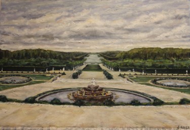 Painting titled "Vue du Jardin de Ve…" by Julien Salette, Original Artwork, Oil Mounted on Wood Stretcher frame