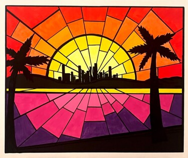 Pittura intitolato "Miami Sunset" da J.Teyche, Opera d'arte originale, Acrilico