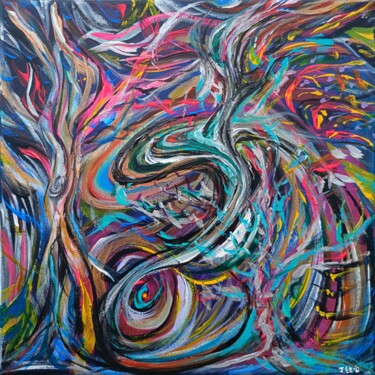 Schilderij getiteld "Dancing in the gard…" door J.U., Origineel Kunstwerk, Acryl