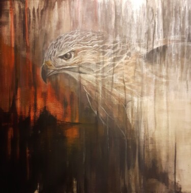 Pittura intitolato "bird of prey" da J Van Ginneken, Opera d'arte originale, Acrilico