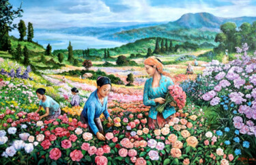 Pittura intitolato "Blooming Bounty: A…" da J. Woko, Opera d'arte originale, Olio