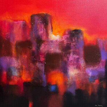 Malerei mit dem Titel "The Red Light" von J. Woko, Original-Kunstwerk, Acryl