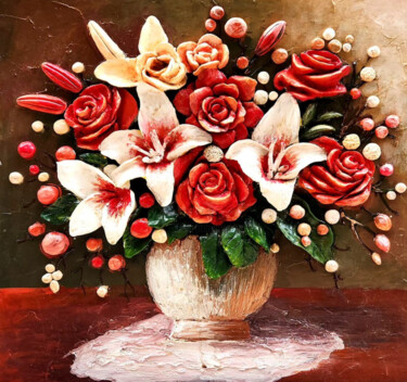 Peinture intitulée "Roses and Lilies" par J. Woko, Œuvre d'art originale, Acrylique