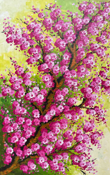 Painting titled "Sakura Bloom #2" by J. Woko, Original Artwork, Acrylic