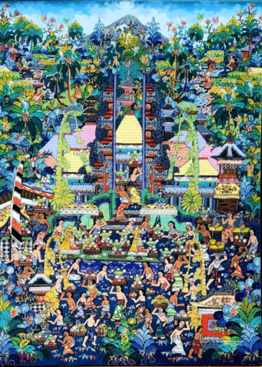Pittura intitolato "Bali Besakih Temple" da J. Woko, Opera d'arte originale, Olio