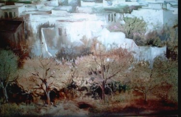 Peinture intitulée "le village" par Jaamati, Œuvre d'art originale
