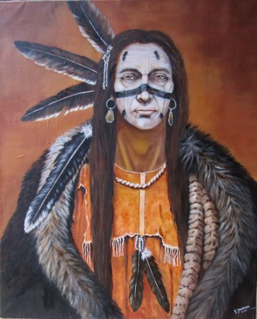 Painting titled "Shaman Geronimo" by Jaap Hoogendijk, Original Artwork, Oil Mounted on Wood Stretcher frame