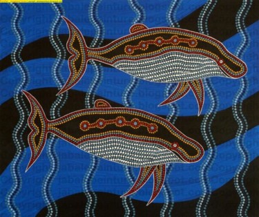Pittura intitolato "Deux baleines en ba…" da Jean Louis Jabalé, Opera d'arte originale