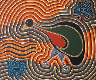Peinture intitulée "Running emu - Emeu…" par Jean Louis Jabalé, Œuvre d'art originale