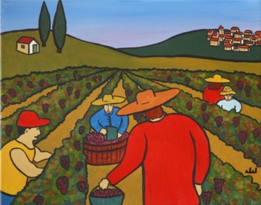 Peinture intitulée "vendanges matinales" par Jean Louis Jabalé, Œuvre d'art originale