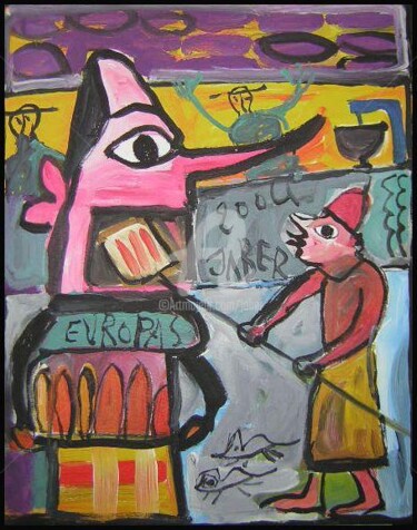 Peinture intitulée "Le premier boulaner…" par Monsieur Jaber, Œuvre d'art originale