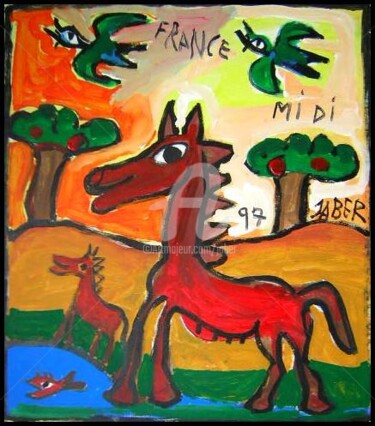 Peinture intitulée "Cheval Rouge" par Monsieur Jaber, Œuvre d'art originale
