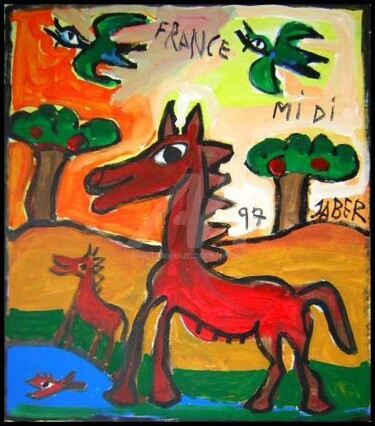 Pintura intitulada "Cheval Rouge" por Monsieur Jaber, Obras de arte originais