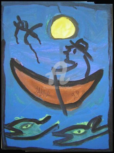 Peinture intitulée "voyage de nuit" par Monsieur Jaber, Œuvre d'art originale, Autre