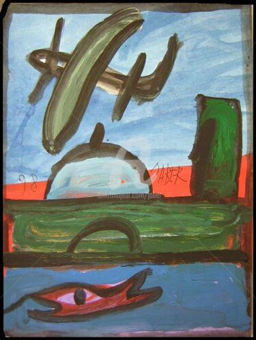 Peinture intitulée "l'Avion" par Monsieur Jaber, Œuvre d'art originale