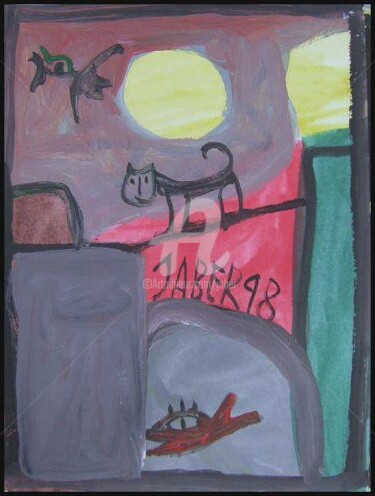 Peinture intitulée "le chat la nuit" par Monsieur Jaber, Œuvre d'art originale