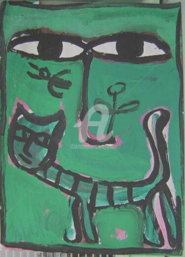 Peinture intitulée "Cat vert" par Monsieur Jaber, Œuvre d'art originale