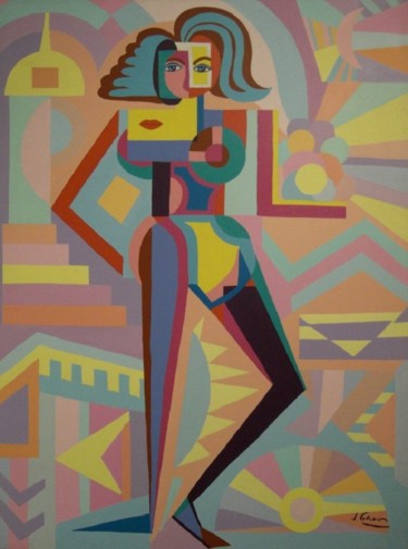 Malerei mit dem Titel "Femme debout" von Jacqueline Grout, Original-Kunstwerk, Acryl