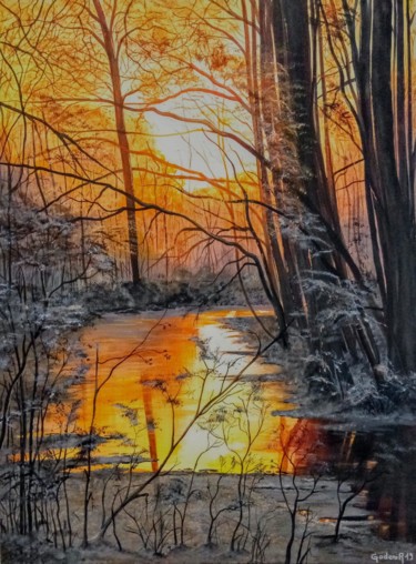COUCHER DE SOLEIL HIVERNAL Peinture intitulée "COUCHER DE SOLEIL H…" par Jackie Godenir, Œuvre d'art originale, Acrylique