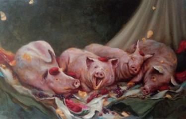 Pintura titulada "La fiesta de  los…" por Antonio Cavagnaro, Obra de arte original, Oleo