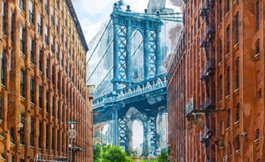 Digital Arts titled "Brooklyn Bridge" by Jacek Dudziński, Original Artwork, Digital Painting