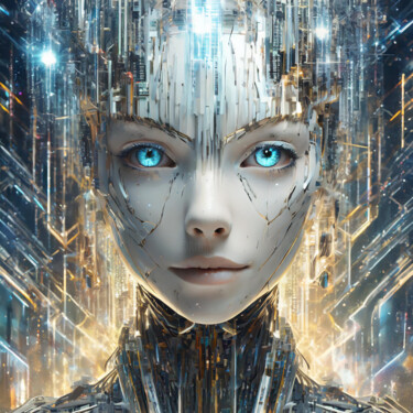 Digitale Kunst mit dem Titel "android face an int…" von Jacek Dudziński, Original-Kunstwerk, Digitale Malerei