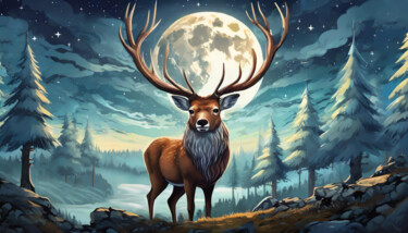 Arte digital titulada "Moon Deer" por Jacek Dudziński, Obra de arte original, Pintura Digital