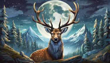 Arte digital titulada "My Moon Deer" por Jacek Dudziński, Obra de arte original, Pintura Digital