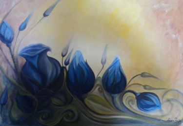 Pintura intitulada "Rosas Azuis" por Jaciara Brito, Obras de arte originais, Óleo