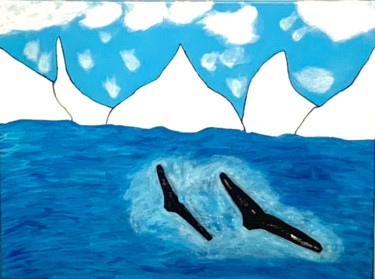 Painting titled "Plongée de Baleines…" by Jack Gomez, Original Artwork, Acrylic
