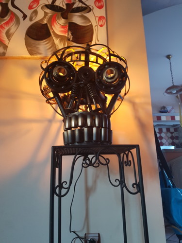 Sculpture titled "Crane skull head" by Jacques Veinante (jackart), Original Artwork, Metals