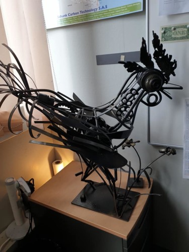 Skulptur mit dem Titel "le coq d'acier" von Jacques Veinante (jackart), Original-Kunstwerk, Metalle