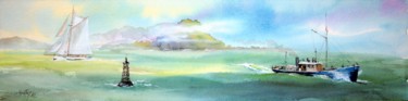 Painting titled "Temps calme" by Jacques Boutry, Original Artwork, Watercolor