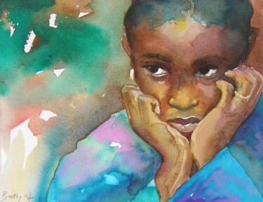 Peinture intitulée "jeune noire" par Jacques Boutry, Œuvre d'art originale, Huile