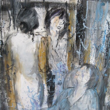 Schilderij getiteld "Confidences" door Jackie G., Origineel Kunstwerk, Olie Gemonteerd op Frame voor houten brancard