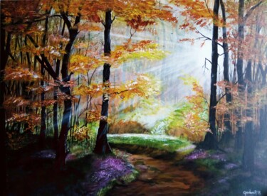 Painting titled "CHEMIN SOUS BOIS" by Jackie Godenir, Original Artwork, Acrylic
