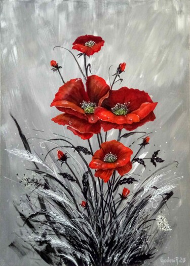 Painting titled "TEARS OF POPPIES" by Jackie Godenir, Original Artwork, Acrylic