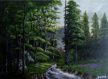 Painting titled "RIVIERE SOUS BOIS" by Jackie Godenir, Original Artwork, Acrylic