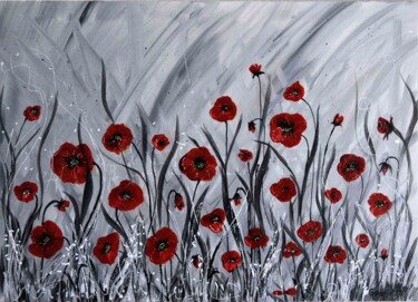 Painting titled "COQUELICOTS" by Jackie Godenir, Original Artwork, Acrylic