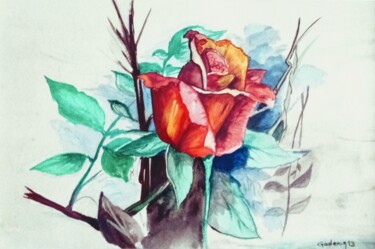 Peinture intitulée "ROSE AU LEVANT" par Jackie Godenir, Œuvre d'art originale, Aquarelle
