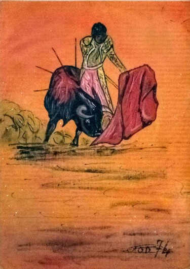 Painting titled "TORÉADOR" by Jackie Godenir, Original Artwork, Gouache Mounted on Cardboard