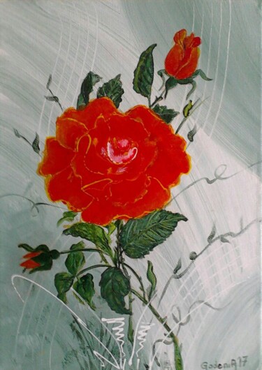 Painting titled "ROSE ROUGE" by Jackie Godenir, Original Artwork, Acrylic