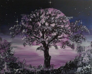 Painting titled "SPACE NIGHT" by Jackie Godenir, Original Artwork, Acrylic