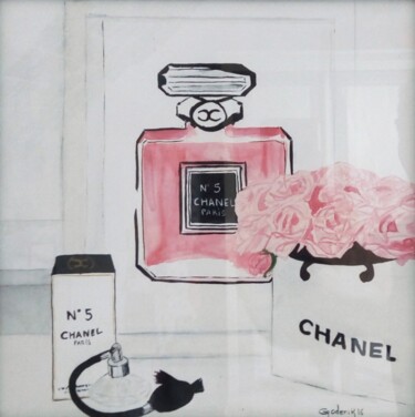 Painting titled "CHANEL2" by Jackie Godenir, Original Artwork, Watercolor Mounted on Cardboard