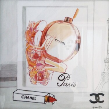 Schilderij getiteld "CHANEL1" door Jackie Godenir, Origineel Kunstwerk, Aquarel Gemonteerd op Karton