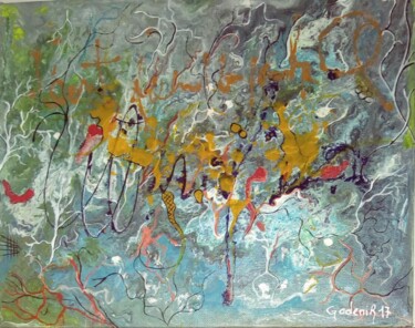 Painting titled "NEURONES" by Jackie Godenir, Original Artwork, Acrylic Mounted on Cardboard