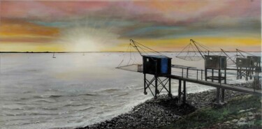 Peinture intitulée "Les Carrelets à Noi…" par Jackie Godenir, Œuvre d'art originale, Huile