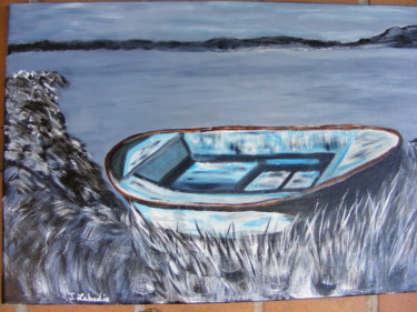 Painting titled "barque sur rivage" by Jacqueline Labadie, Original Artwork