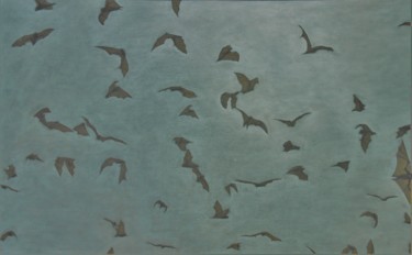 Schilderij getiteld "Bats" door Josh Honeyman, Origineel Kunstwerk, Acryl Gemonteerd op Frame voor houten brancard